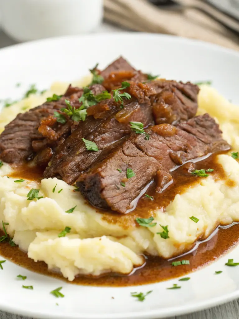Slow Cooker Beef Brisket with Garlic Mashed Potatoes