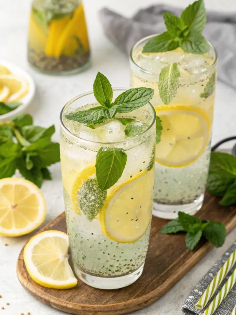 Sparkling Lemon Basil Mocktail with Fresh Mint
