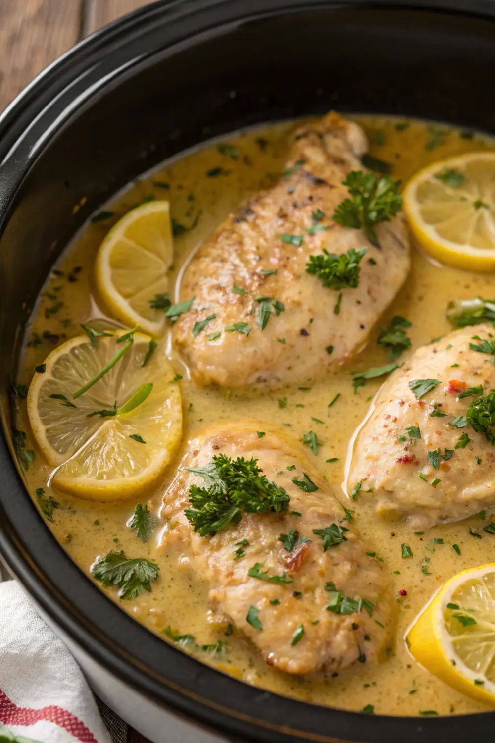 Slow Cooker Creamy Lemon Herb Chicken Recipe | Slow Cooker Creamy Chicken Casserole