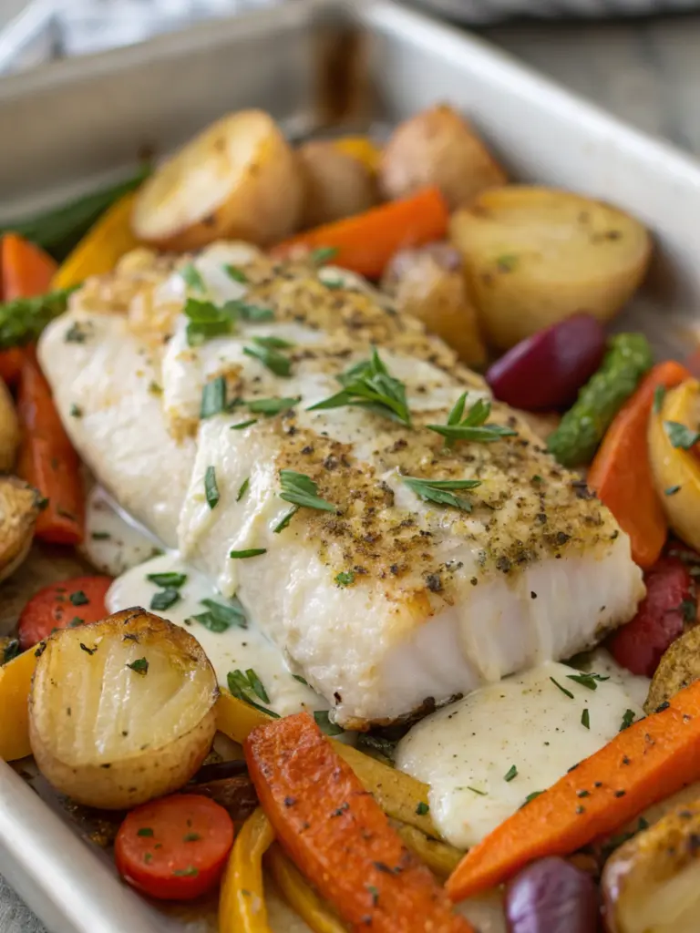 Herb-Crusted Baked Cod with Roasted Vegetables