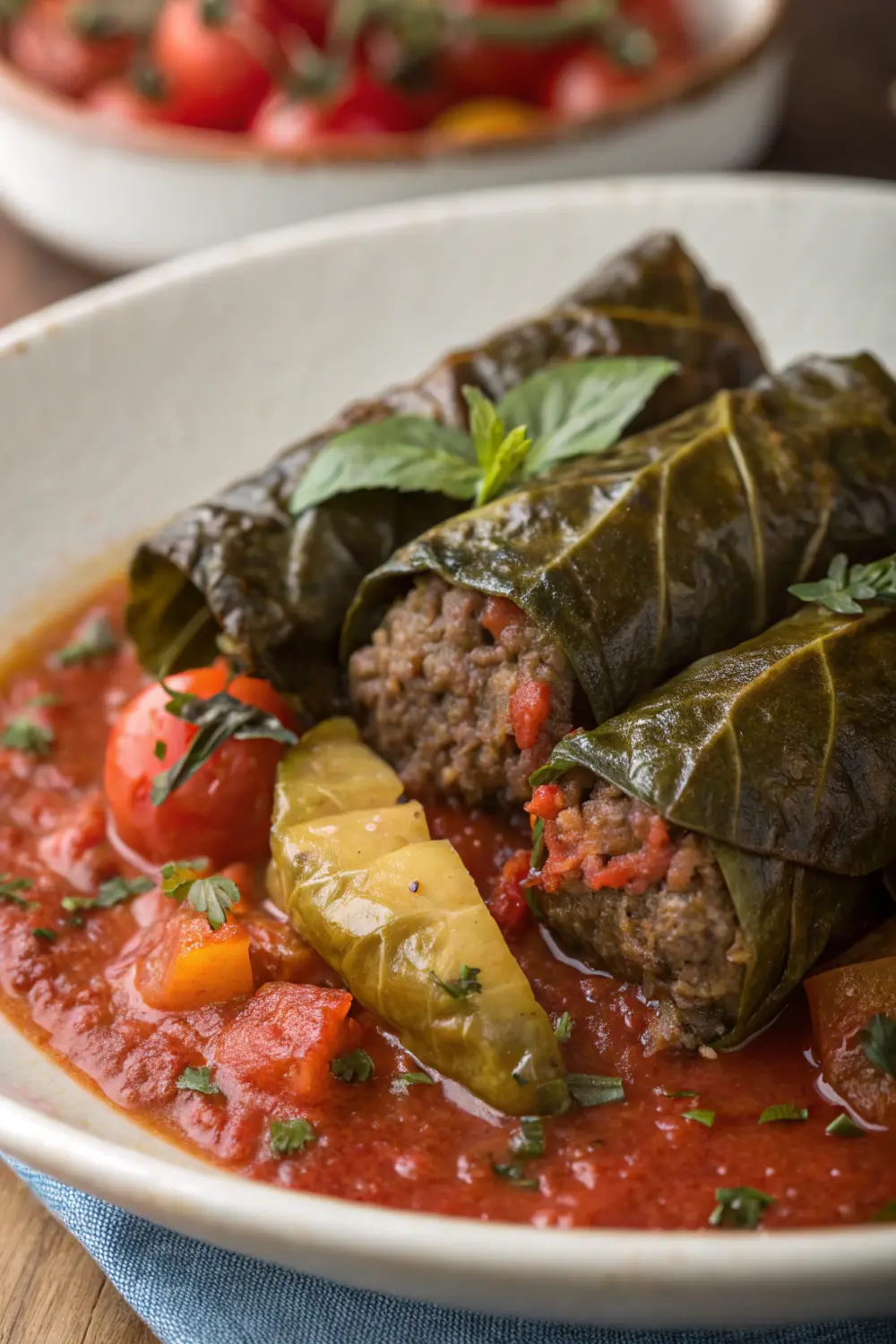 Beef Stuffed Grape Leaves with Tomato Sauce | Healthy Dinners for Seniors