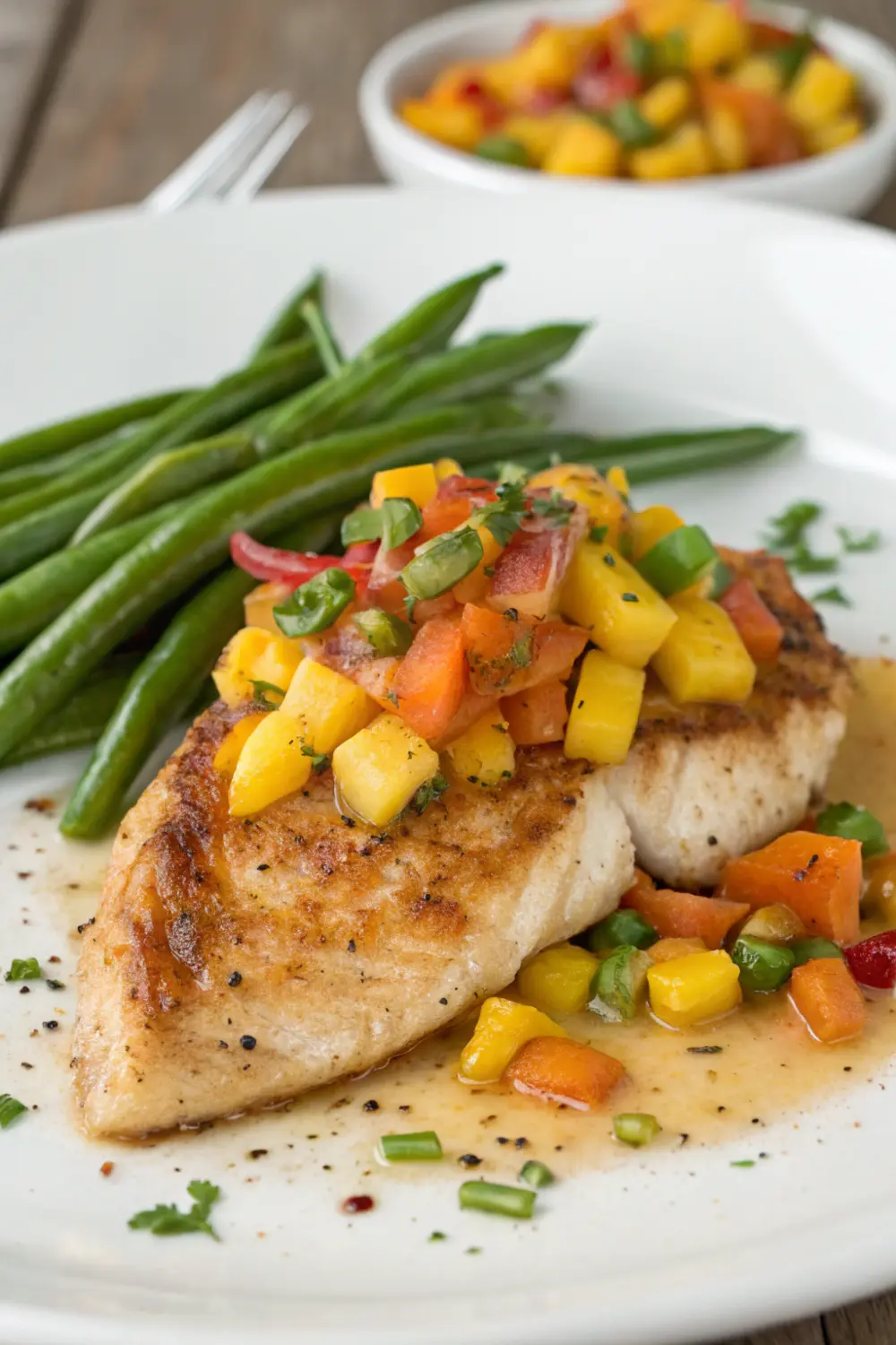 Jerk Spiced Tilapia with Mango Pineapple Salsa