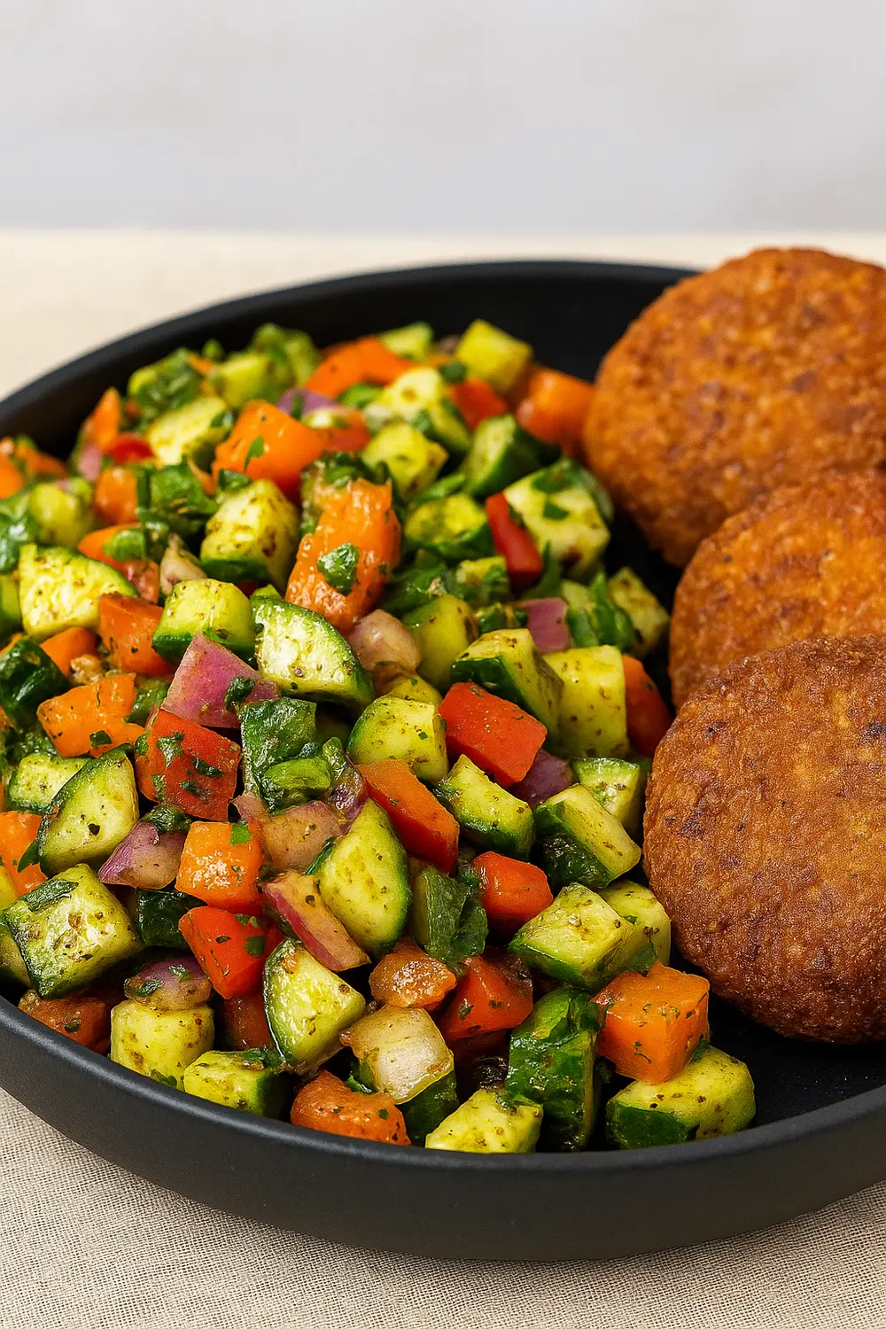 Easy Jerusalem Salad with Falafel (Israeli Salad)
