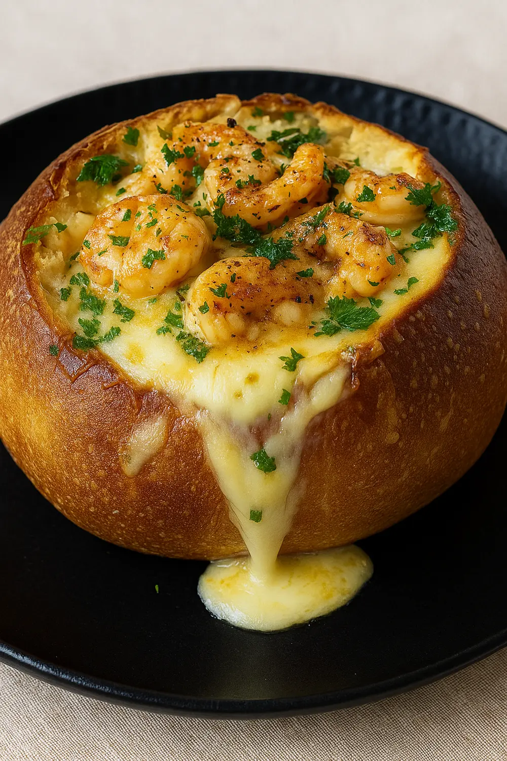 Stuffed Seafood Bread Bowl Recipe with sourdough bread, good for those following a carb cycling diet plan.