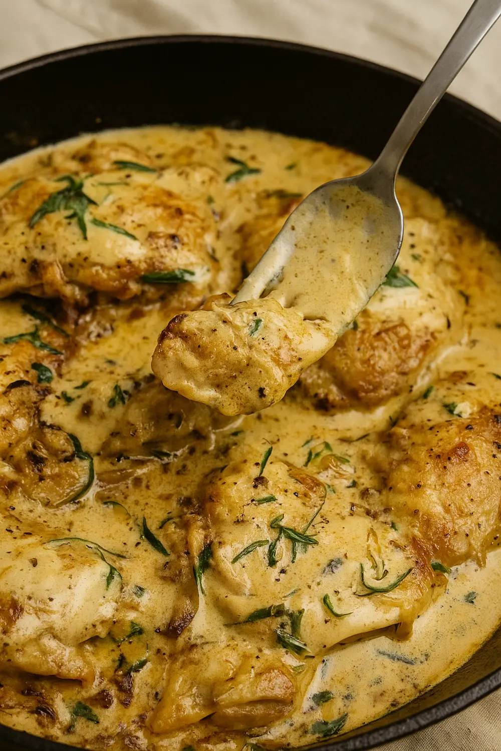 7 day low carb meal plan featuring tender chicken breast cooked in a creamy tarragon sauce with garlic and shallots.