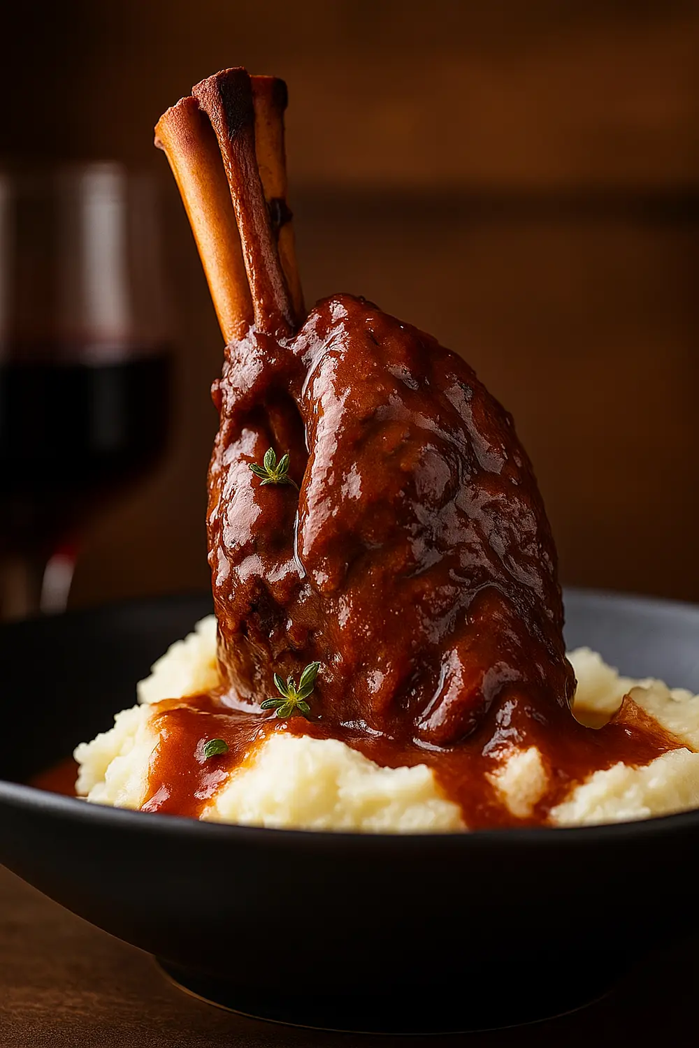 High protein diet plan featuring slow-cooked braised lamb shanks in red wine served with mashed potatoes.