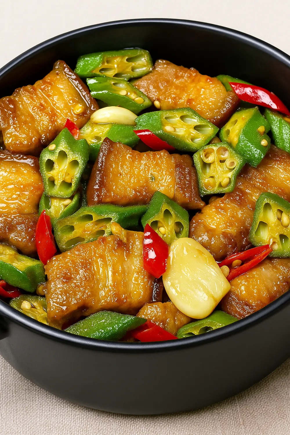 Easy Stir Fried Pork Belly Recipe with Okra
