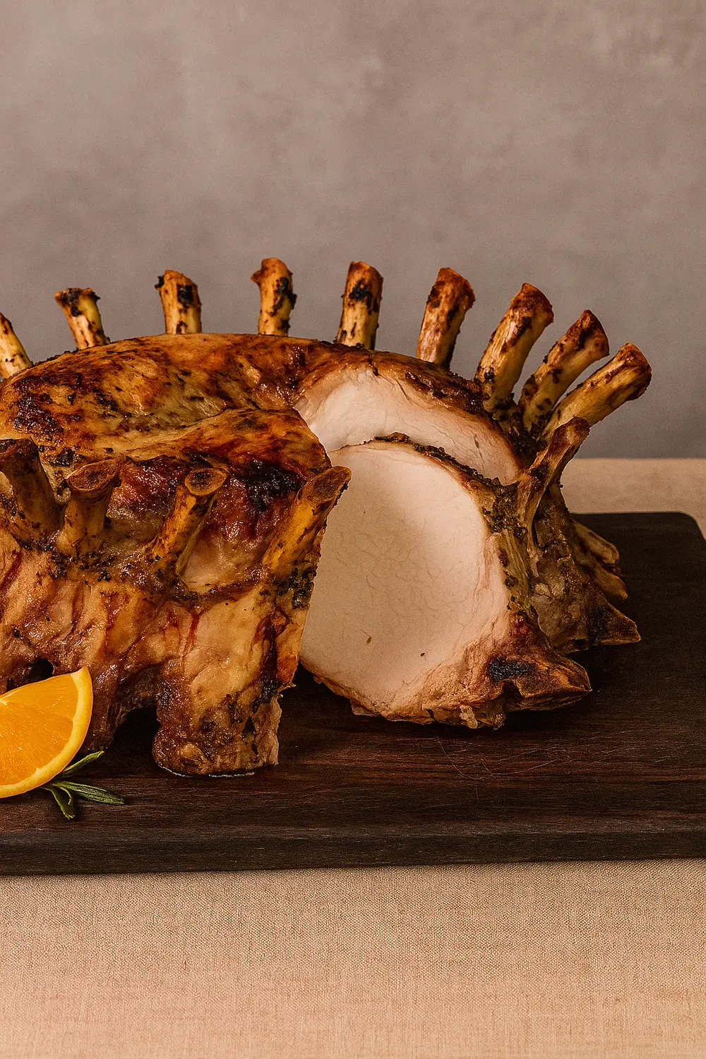 The best pork roast recipe you'll ever need, with a crispy, golden skin and incredibly juicy, tender carved pork ribs perfect for Christmas dinners or Thanksgiving dinners.