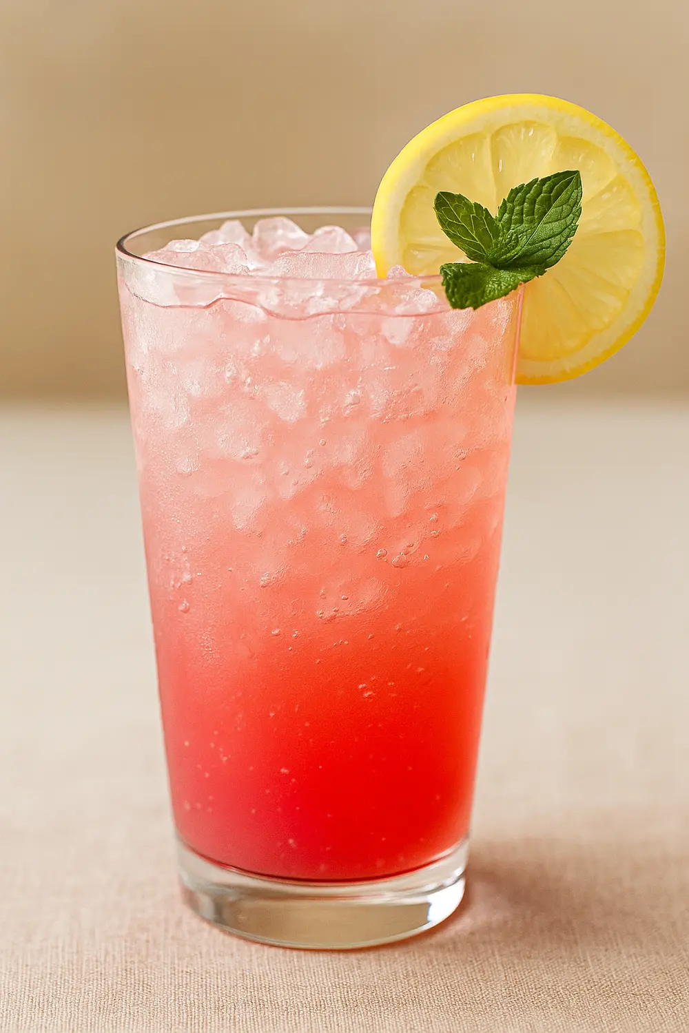This pink salt trick recipe for weight loss features a Chilled pink salt detox drink with crushed ice, lemon garnish, and a mint sprig to support fat burning and better metabolism.