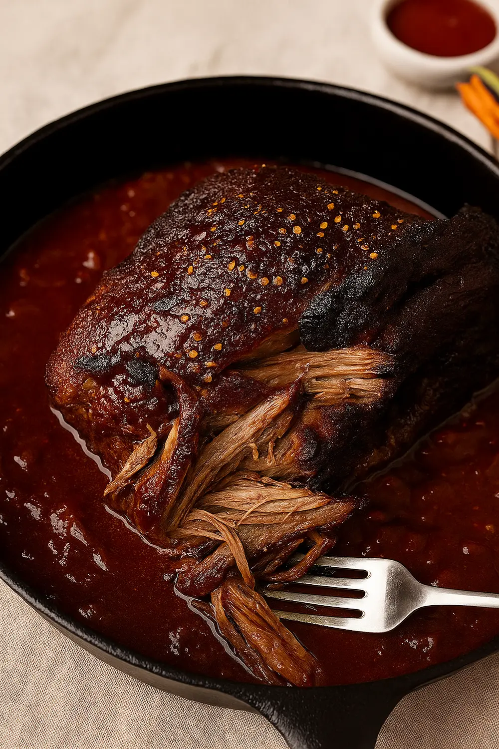 Slow cooker smoked beef brisket recipe featuring melt-in-your-mouth smoked beef brisket in BBQ sauce, one of the best Christmas party food ideas buffet you will love.