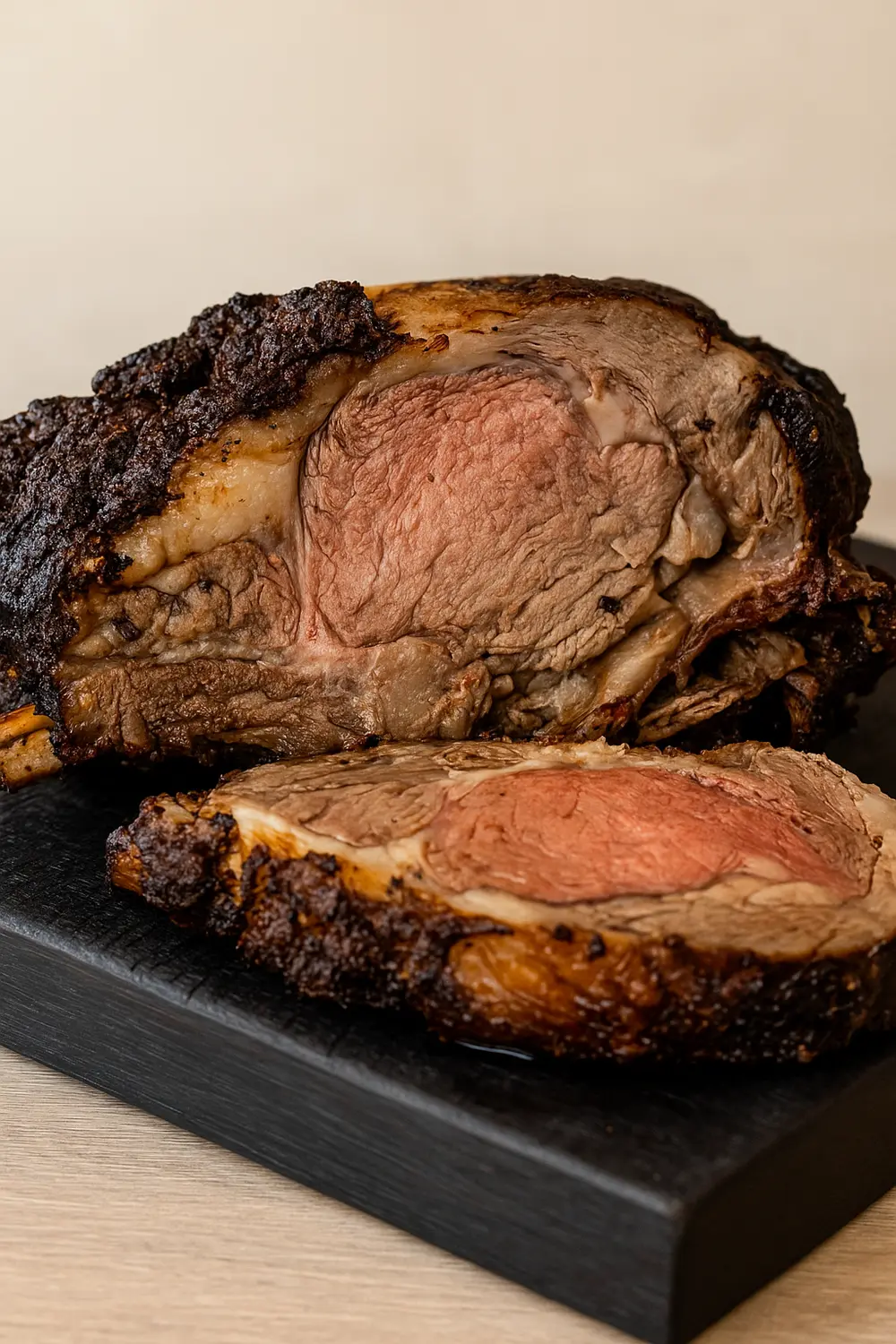 Smoked prime rib Traeger recipe features a roast prime rib with caramelized crust and juicy pink interior, a true BBQ masterpiece.