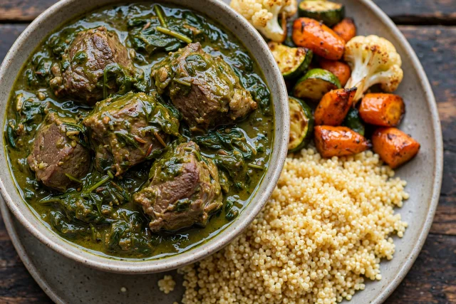 Lamb and spinach curry with millet