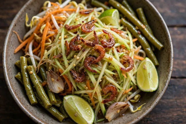 Green papaya salad with dried shrimp and lime