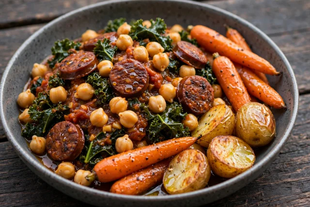 Chorizo and chickpea stew with kale