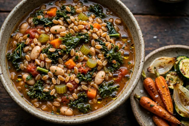 Farro minestrone with kale and white beans