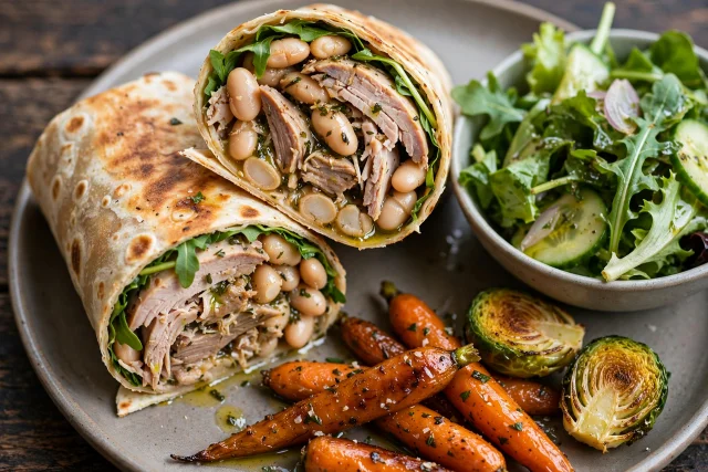 Roast turkey and white bean wrap with arugula