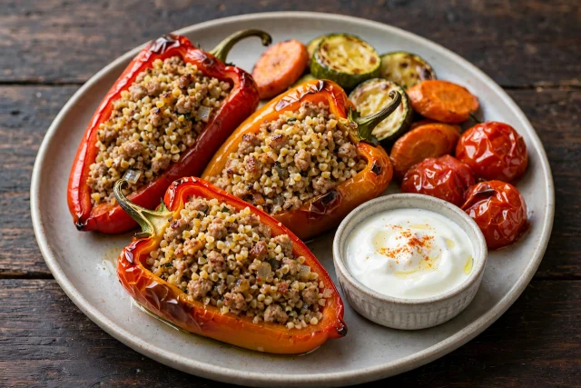 Turkish stuffed peppers with bulgur and turkey