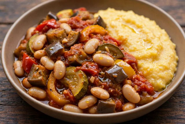 Provencal ratatouille with white beans and polenta