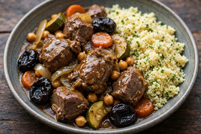 Lamb and prune tagine with herbed couscous