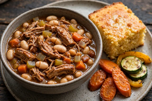 Turkey and white bean chili with cornbread