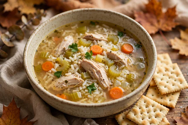Homestyle chicken and rice soup lunch
