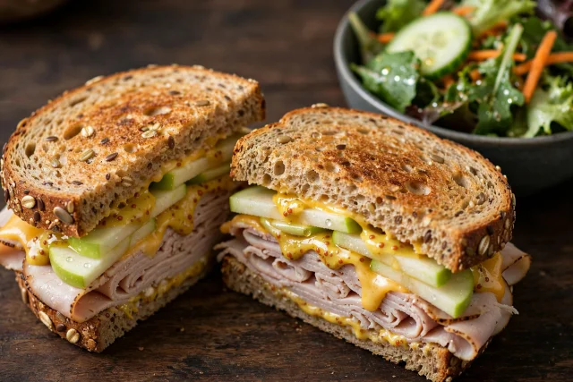 Turkey and apple sandwich lunch with cheddar