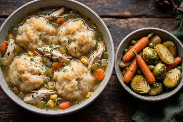 Fluffy dumpling chicken soup lunch