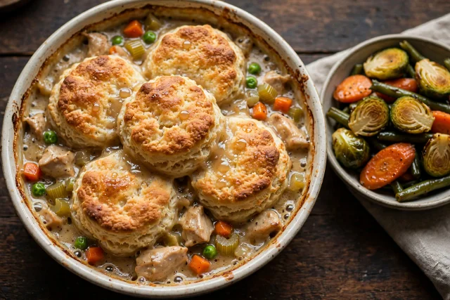 Chicken pot pie dinner with biscuit topping