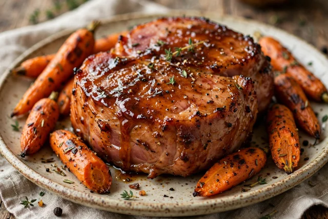 Glazed holiday ham steak dinner