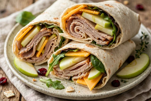 Turkey apple wraps lunch with cheddar