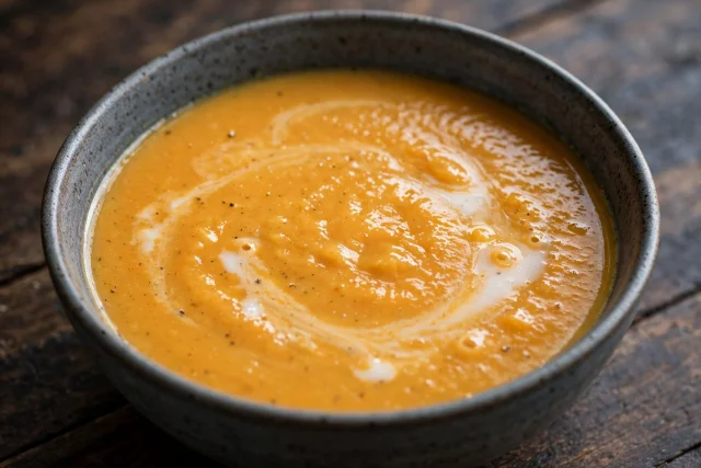 Carrot ginger soup with coconut milk swirl