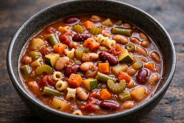 Harvest minestrone with beans zucchini and small pasta