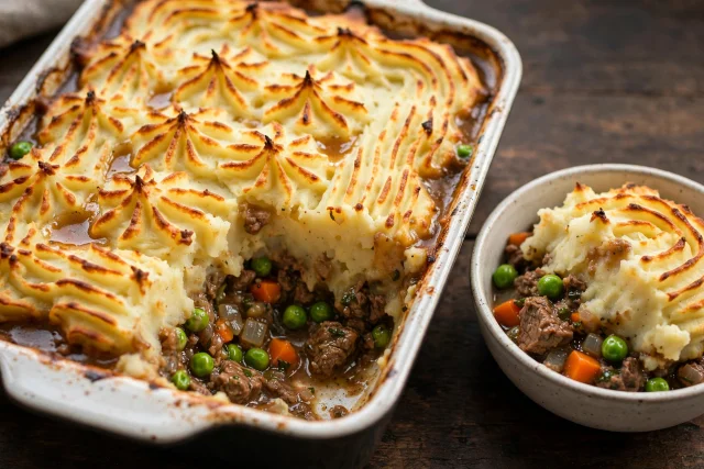 Beef shepherd's pie with golden piped potato topping