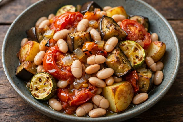 Greek briam baked with white beans and herbs