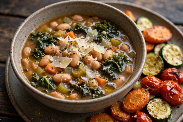 Tuscan cannellini bean and kale soup with shaved parmesan
