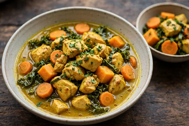 Golden turmeric chicken stew with sweet potatoes