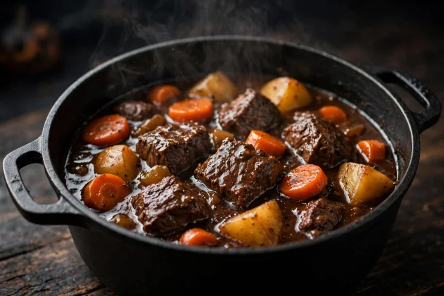 Cauldron beef stew with tender beef and root vegetables