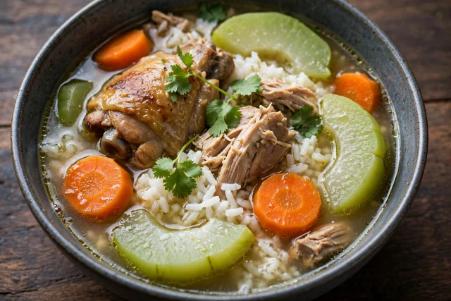 Caldo de pollo with chayote, carrot, and rice