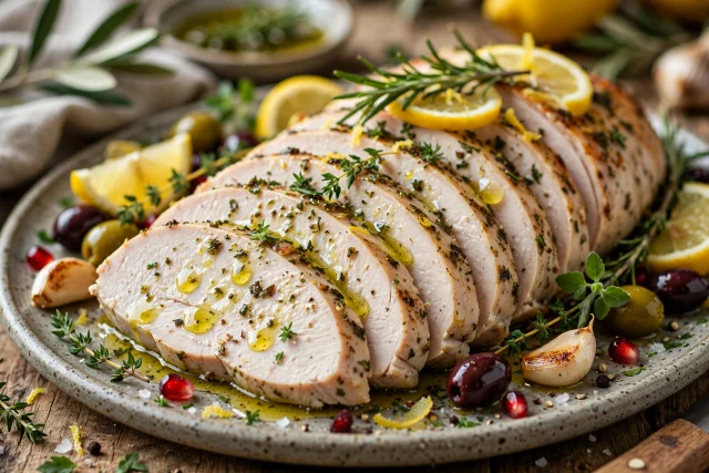 Lemon herb turkey breast dinner with olive oil