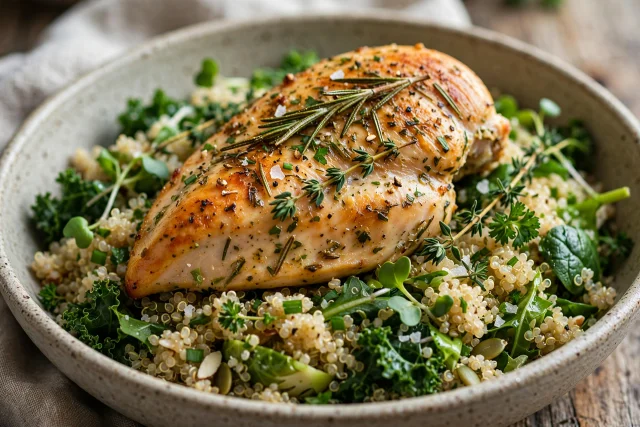 Herb baked chicken dinner with quinoa