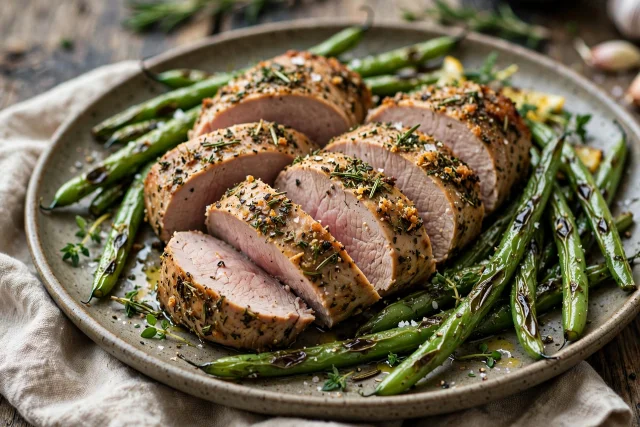 Pork tenderloin dinner with green beans