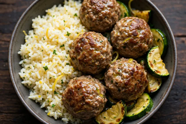 Turkey meatballs with lemon rice and zucchini