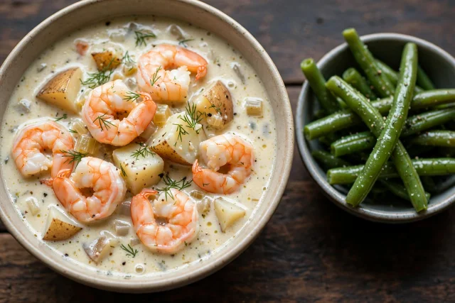 Shrimp and potato chowder with dill