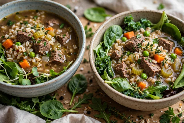 Leftover beef barley bowls lunch