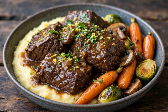 Chianti braised beef with soft polenta and gremolata