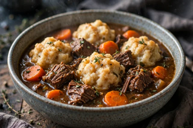 Beef stew dinner with dumplings