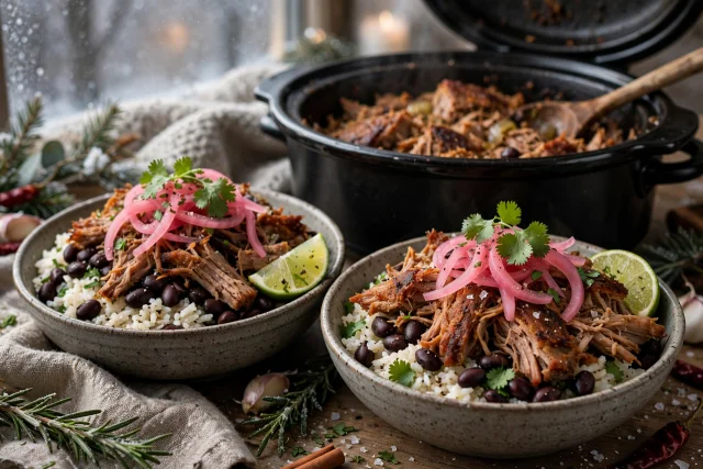 Pork carnitas bowls dinner