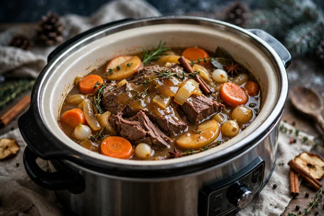 Slow cooker cider pot roast dinner