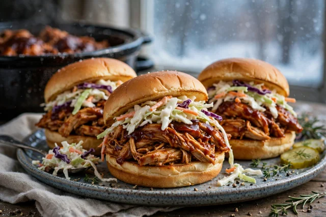 Pulled chicken sandwiches lunch