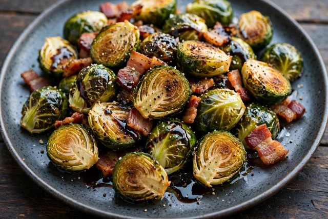 Brussels sprouts with bacon and balsamic glaze
